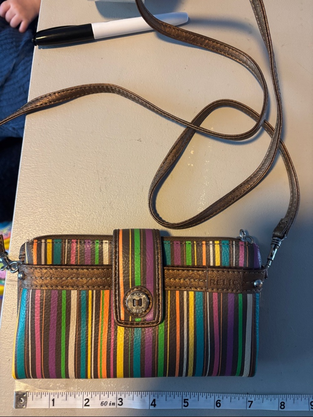 Relic Multicolor Striped Leather Wristlet in Brown Trim